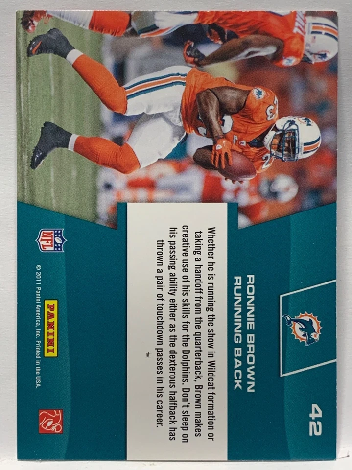 2011 Panini Prestige #42 Ronnie Brown  Prestigious Pros Red Miami Dolphins - Image 2 of 2