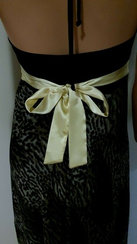 SHEIKE Designer Label Womens Brown Animal Print Yellow Satin Slash Dress Size 10 - Picture 7 of 8