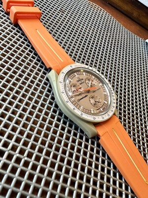 20mm ORANGE Rubber Strap Faded YELLOW Stripe SWATCH moonswatch Sun Moon Neptune