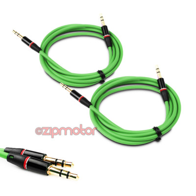 2X 3.5MM AUX AUXILIARY STRAIGHT AUDIO CABLE GREEN FOR NOKIA LUMIA 1320 Z10 Z30