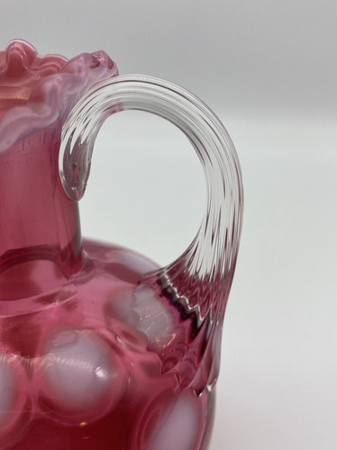 Fenton Cranberry Opalescent Glass Coin Spot Optic Creut no Stopper 5'' - Picture 6 of 10