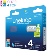 4 PANASONIC ENELOOP RECHARGEABLE AA HR6 BATTERIES STORAGE CASE 1.2V 2000mAh NEW
