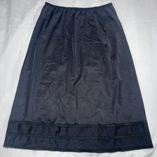 Lorraine Satin Skirt Half Slip Size Medium Tall MT Black Lace Trim Vintage USA
