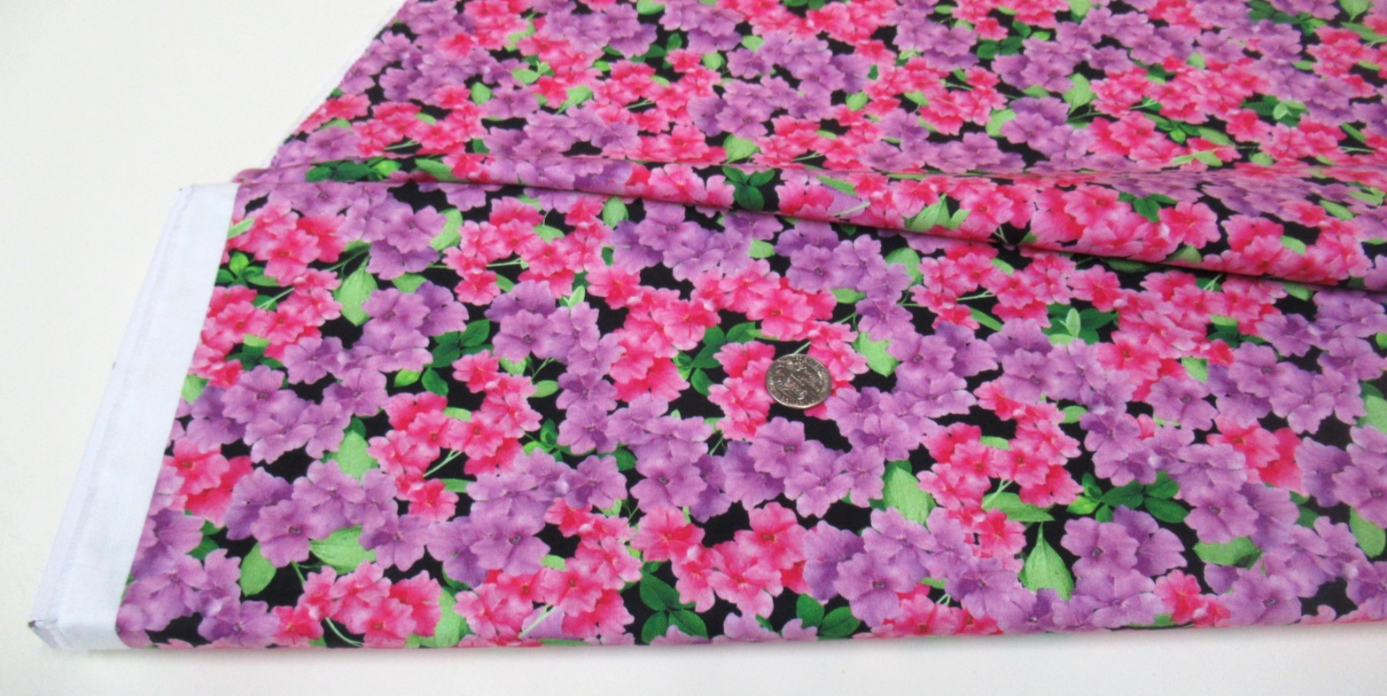 Michael Miller quilt-craft fabric AZALEA black 1 yd (dcx-10532) Floral ...