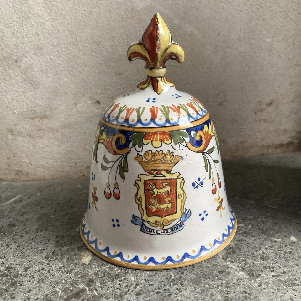 French Faience Bell – Desvres Old Rouen Style – Hand Painted - Image 2 of 4
