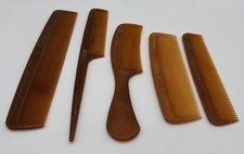 Goody Vintage Amber Colored Combs Lot Of 5 3 Marked Goody 2 Marked USA 