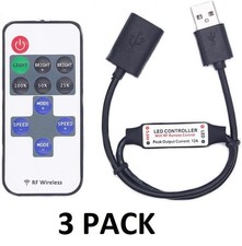 11 Keys LED Strip Controller Mini Dimmer RF Remote 5V USB Interface - 3 PACK