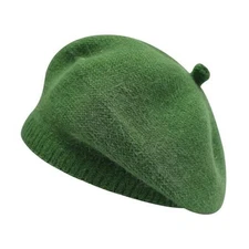  French Beret Hat Fashion Print Lightweight Winter One Size Solid Army Green