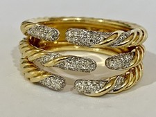 $4450 DAVID YURMAN 18K GOLD 3 ROW WILLOW PAVE DIAMOND RING