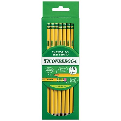 Ticonderoga Wood-Cased Pencils, Pre-Sharpened 18 Count (Pack of 1), Yellow