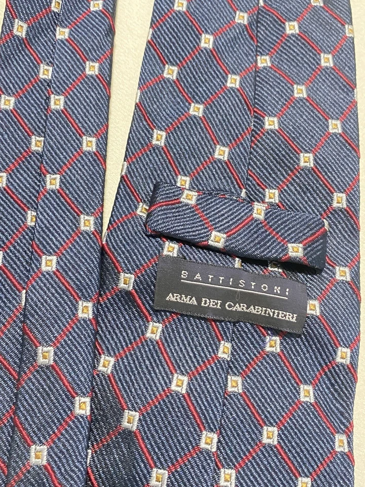 Corbata de hombre BATTISTONI azul geométrico de lujo. Hecho en Italia. Ec Foto 3 de 4