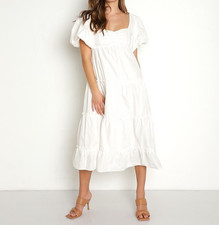 Show Me Your Mumu  XXL Odette White Tiered MIDI Dress Puff Sleeves Cottagecore
