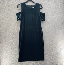 Calvin Klein Dress Women 12 Green Velvet Cold Shoulder Sheath Holiday Christmas