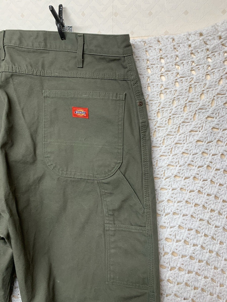 Dickies Carpenter Canvas Pants Mens 42x32 Olive Green Straight Leg