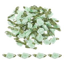 30Pcs Light Green Ribbon Roses 5/8"x1-3/16" Mini Roses for Sewing Appliques