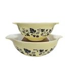Pyrex Gooseberry Print 4qt & 1.5 Quart Mixing Bowls Yellow Black 444 & 442