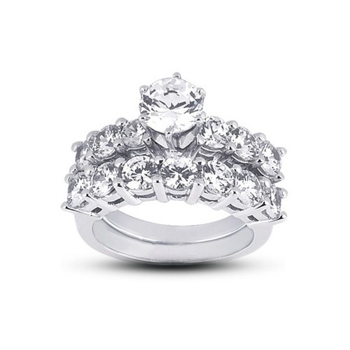 Klassischer Ring 6 1/2 kt E SI2 runder natürlicher Diamanten Plat mit Ehering - Bild 4 von 7