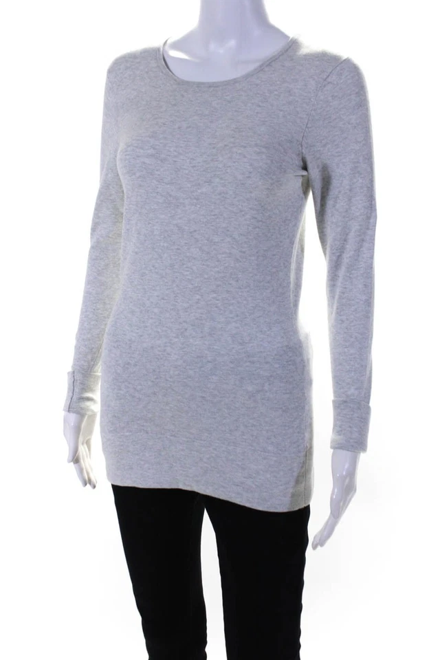 Top tejido gris manga larga cuello redondo mezcla algodón Minnie Rose para mujer talla S Foto 2 de 4