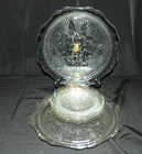 JEANNETTE GLASS "IRIS & HERRINGBONE", CLEAR, 6 PIECE ASSORTMENT, EX COND