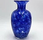 Cobalt Blue Art Glass Vase Swirl Hand Blown 8.5" Flared Rim Murano Style Vintage