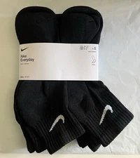 AUTHENTIC Nike Men's Everyday Ankle Quarter Socks 6-PAIRS BLACK MEDIUM 6-8