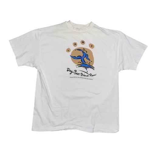 Vintage Hanes Beefy-T Palo Alto Dog's Best Friend Run T-Shirt XL White IAMS USA