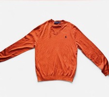 Polo Ralph Lauren Orange Pima Cotton V-Neck Pullover Sweater Men's Size M
