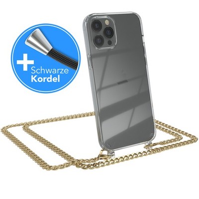 Für Apple iPhone 12 Pro Max Handyhülle zum Umhängen Kordel Tasche Kette Gold