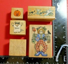 Halloween, Fall, Autumn Rubber Stamp Lot- Pumpkin, Spider Web, Scarecrow, Boo