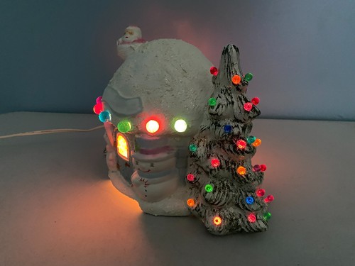 1980s Ceramic Christmas Igloo House with Snowmen Santa Trees Handmade Lights Up! - Picture 21 of 24