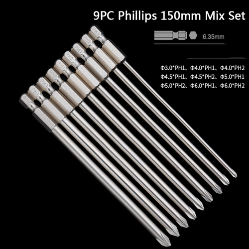 1/4" Sechskant Kreuzschlitz Schraubendreher Bohrer PH00 PH0 PH1 PH2 Set 50mm-200mm magnetisch - Bild 2 von 10