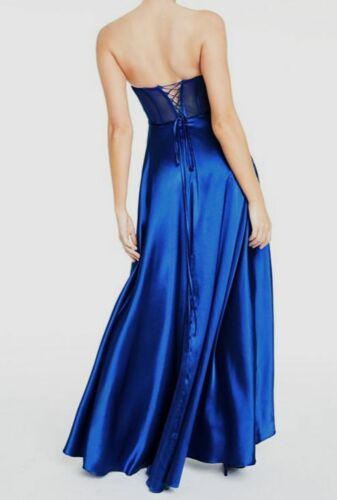 $305 Blondie Nites Junior Women's Blue Floral-Applique Charmeuse Gown Size 13 - Picture 2 of 4