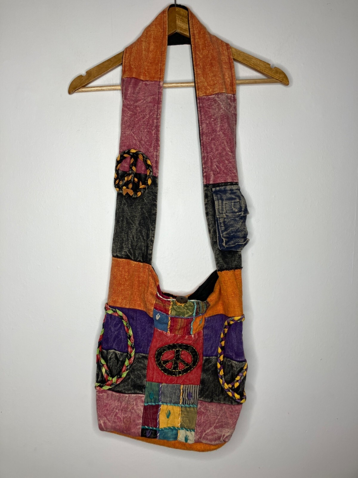 Handmade Patchwork Cotton Sling Bag zippered Purs… - image 1