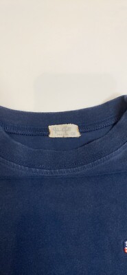 Haut Brandy Melville John Galt - Crop Top Manches Longues Rayé Bleu Marine - Logo USA