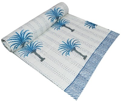 Details about / Indian handmade block printed cotton kantha bed cover kantha throw bed decor