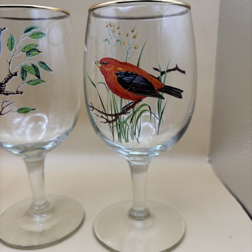 Bird Handpainted Wine Glasses~4~with Bird Painted Wine Carafe - Picture 5 of 9