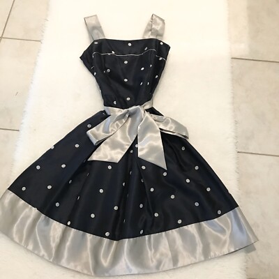 NWOT Vintage Gray & Blue Polka Dot Satin Silk Cocktail/Formal/Party Dress  Size S | eBay