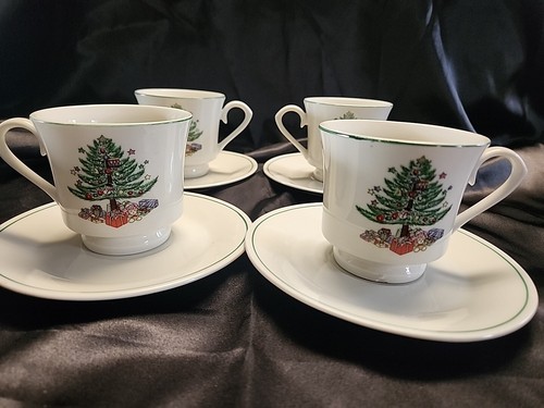 GIBSON CHRISTMAS TREE COFFEE CUPS AND SAUCERS SET OF 4  - Picture 2 of 5