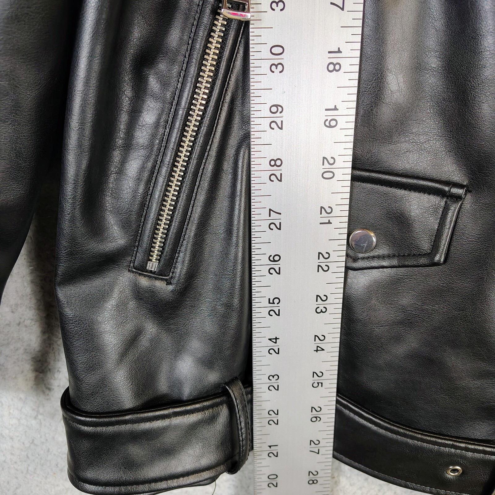 Zara Moto Jacket Womens  Medium Black Faux Leather Belted Biker Oversized thumbnail 8