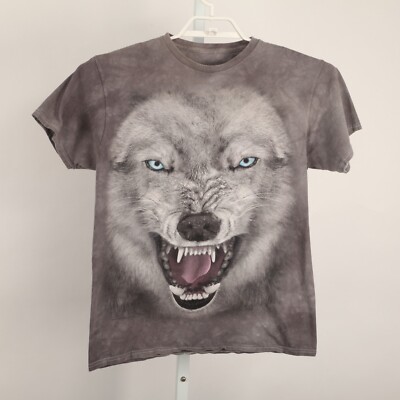 The Mountain 3D Tees Shirt Mens Medium Gray Tie Dye Wolf Graphic Tee 2014