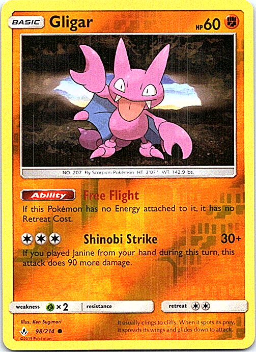 Pokemon - Gligar - 98/214 - Reverse Holo -Unbroken Bonds - NM/M