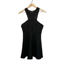 Lulu's Cross Front Sleeveless Norma Swing Skater Dress Black LBD Women's Small