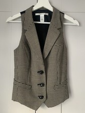 Diane Von Furstenberg Gilet Vest Waistcoat Houndstooth Black Size 4