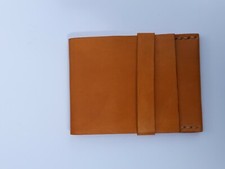Real Leather Vertical Wallet, dyed desert tan, 3 pockets, strap, handmade