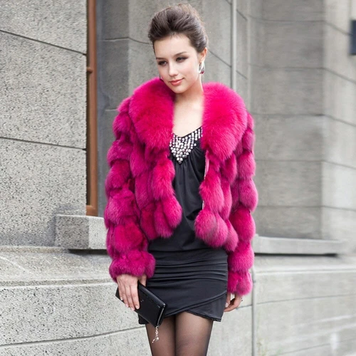 Damen Winter Jacken Echt Fuchspelz Mantel mit Revers Dick Warm Mode Oberbekleidung - Bild 4 von 16