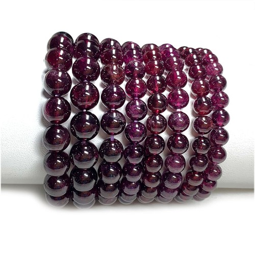 Pulsera Redonda Alta Calidad Natural Genuina Almandita Piralmandita Púrpura Granate - Imagen 2 de 9