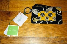 VERA BRADLEY ReActive ZIP ID CASE SUNLIT GARDEN KEY RING COIN PURSE Black NEW