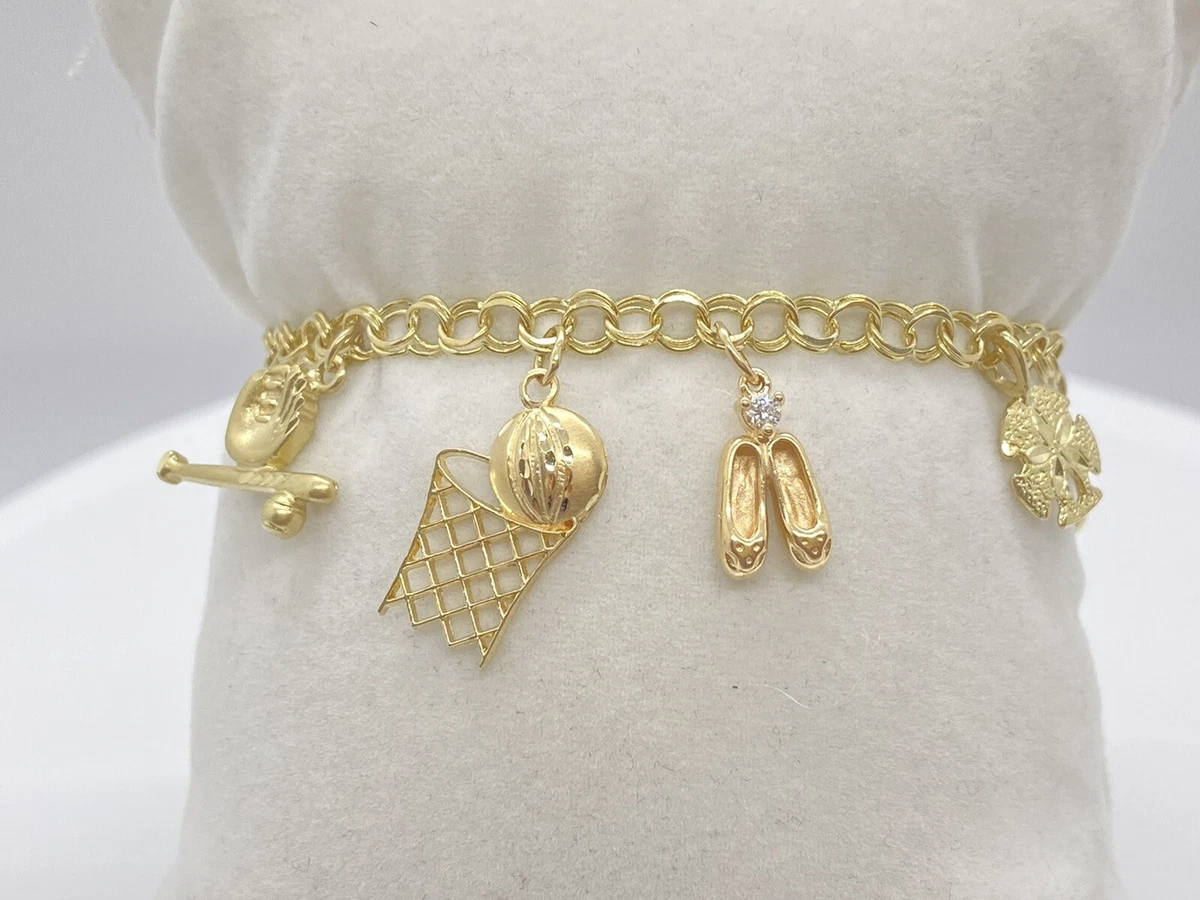 14k Yellow Gold Charm Bracelet 6.75 eBay