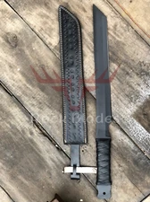 Hand Forged Black Coated Machate Sword | Hunting Sword with Leather Sheath