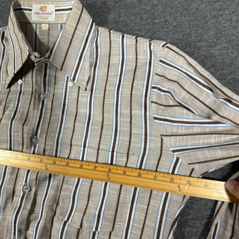 VTG 70s Van Heusen Vanopress V Taper 417 Dagger Collar Shirt Size 16-32 Striped - Image 4 of 4